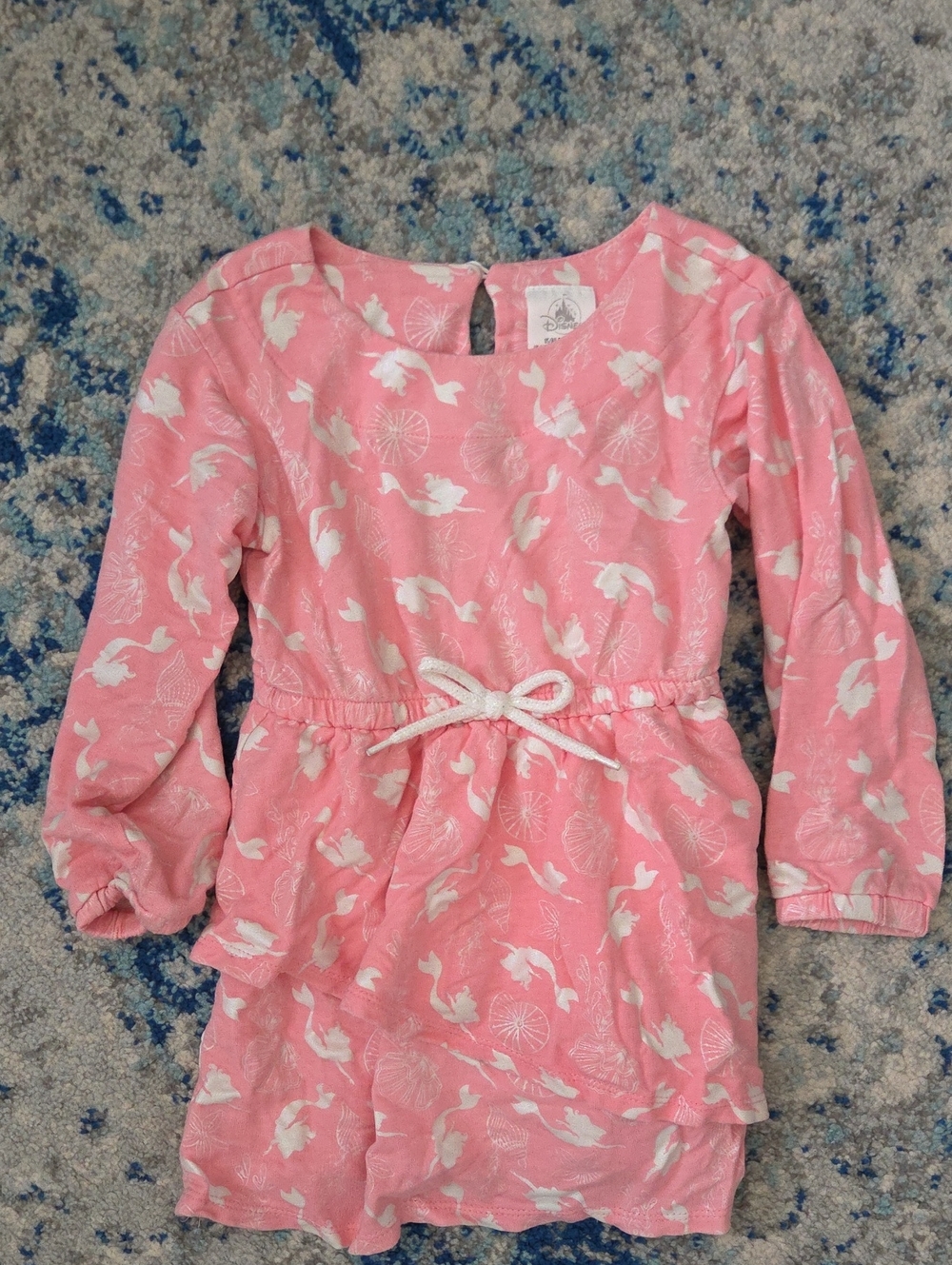 Disney Pink Long-Sleeve Bow-Tie Waist Dress with White Bird Print